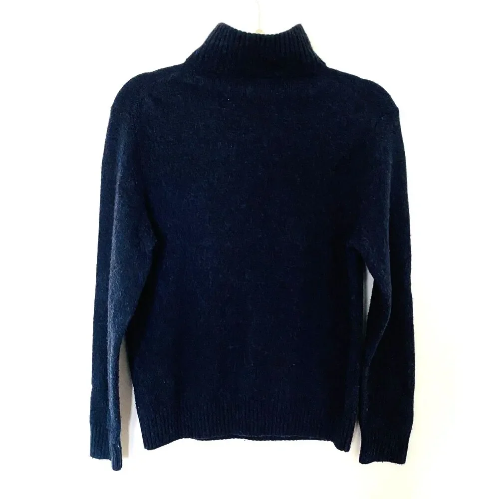 J Crew Rugged 1/2 Zip Blue Merino Wool Blend Sweater Pullover Layering M